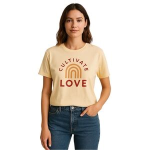 Polished Prints Cultivate Love‎ Graphic Short Sleeve Tee Natural Tan Size XL NWT